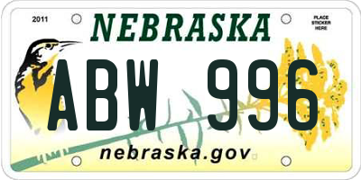 NE license plate ABW996