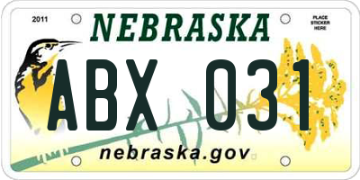 NE license plate ABX031