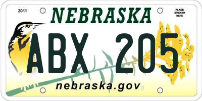 NE license plate ABX205