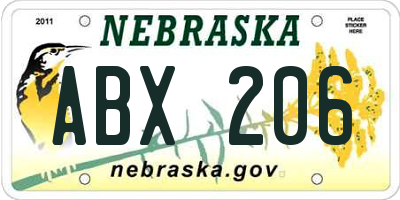 NE license plate ABX206