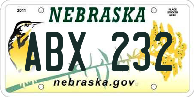 NE license plate ABX232