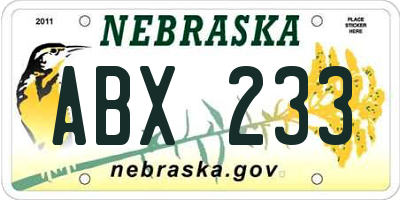 NE license plate ABX233