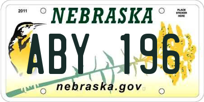 NE license plate ABY196