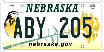 NE license plate ABY205