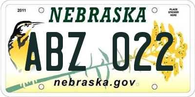 NE license plate ABZ022