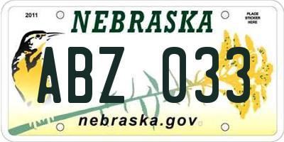 NE license plate ABZ033