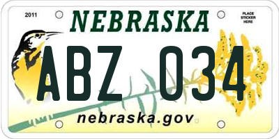 NE license plate ABZ034