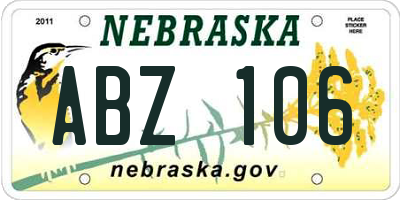 NE license plate ABZ106
