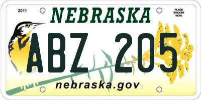 NE license plate ABZ205