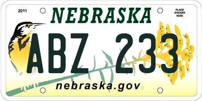 NE license plate ABZ233