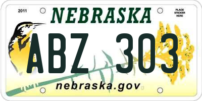 NE license plate ABZ303