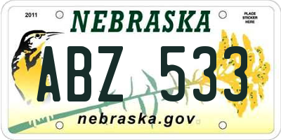 NE license plate ABZ533