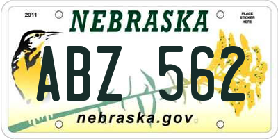 NE license plate ABZ562