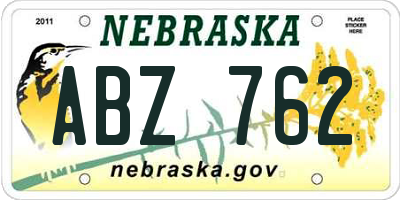 NE license plate ABZ762