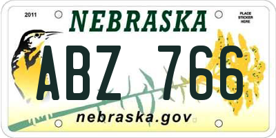 NE license plate ABZ766