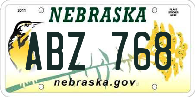 NE license plate ABZ768