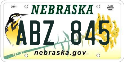 NE license plate ABZ845