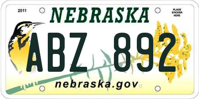 NE license plate ABZ892