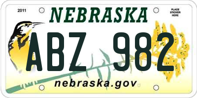 NE license plate ABZ982