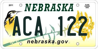 NE license plate ACA122