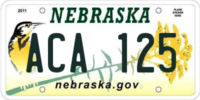 NE license plate ACA125