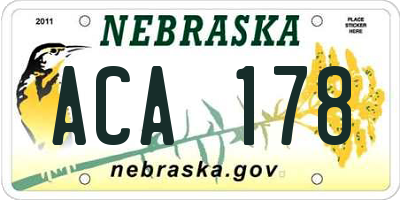 NE license plate ACA178