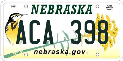 NE license plate ACA398