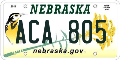 NE license plate ACA805