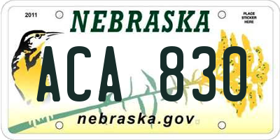 NE license plate ACA830