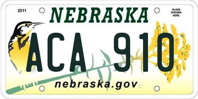 NE license plate ACA910