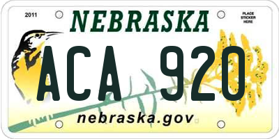 NE license plate ACA920