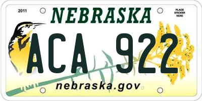 NE license plate ACA922