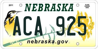 NE license plate ACA925