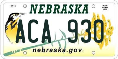 NE license plate ACA930