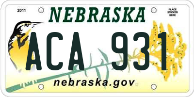 NE license plate ACA931