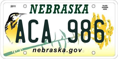 NE license plate ACA986