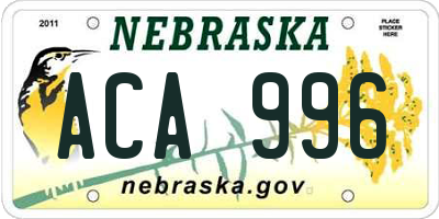 NE license plate ACA996