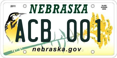 NE license plate ACB001