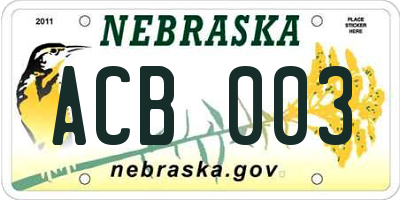 NE license plate ACB003