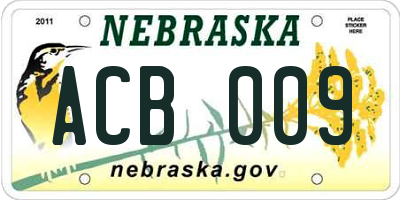 NE license plate ACB009