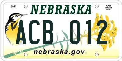 NE license plate ACB012