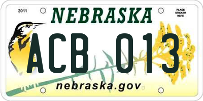 NE license plate ACB013