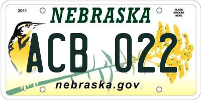 NE license plate ACB022