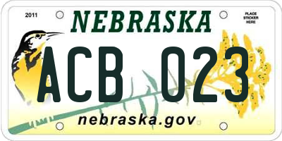 NE license plate ACB023