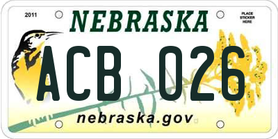 NE license plate ACB026