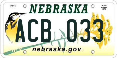 NE license plate ACB033