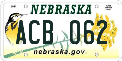 NE license plate ACB062