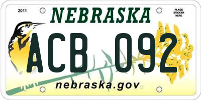 NE license plate ACB092