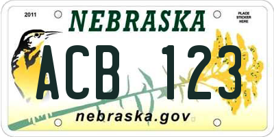 NE license plate ACB123
