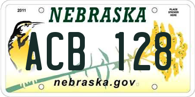 NE license plate ACB128